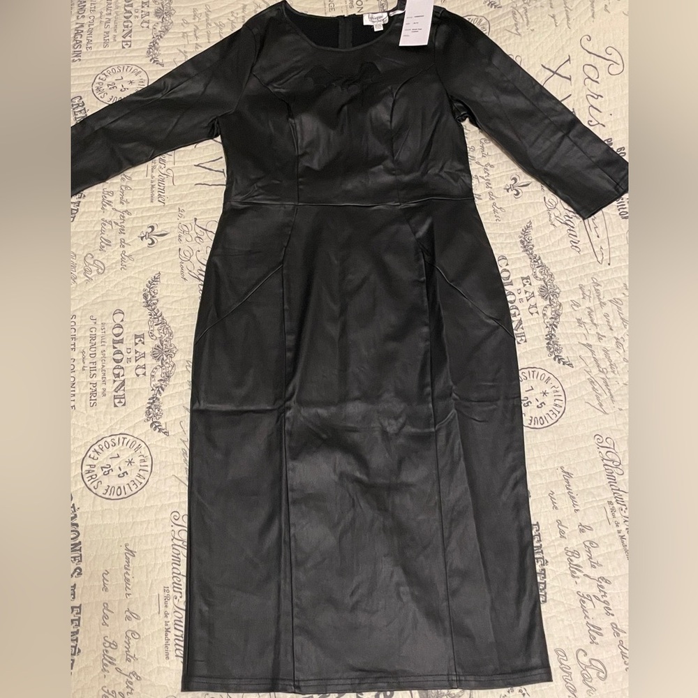 Unique Vintage Black Bat Motif Wiggle Dress